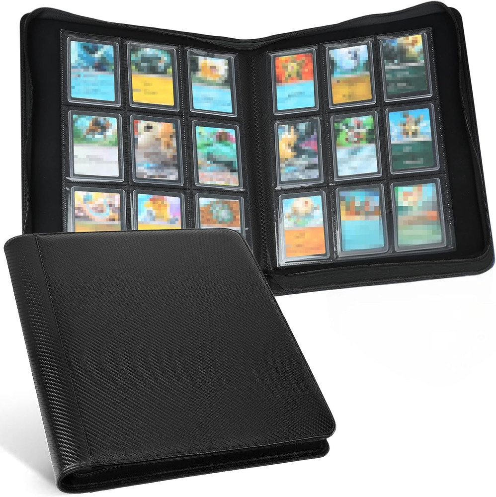 288-Card Toploader Binder with Sleeves, Double-Sided Storage, Black