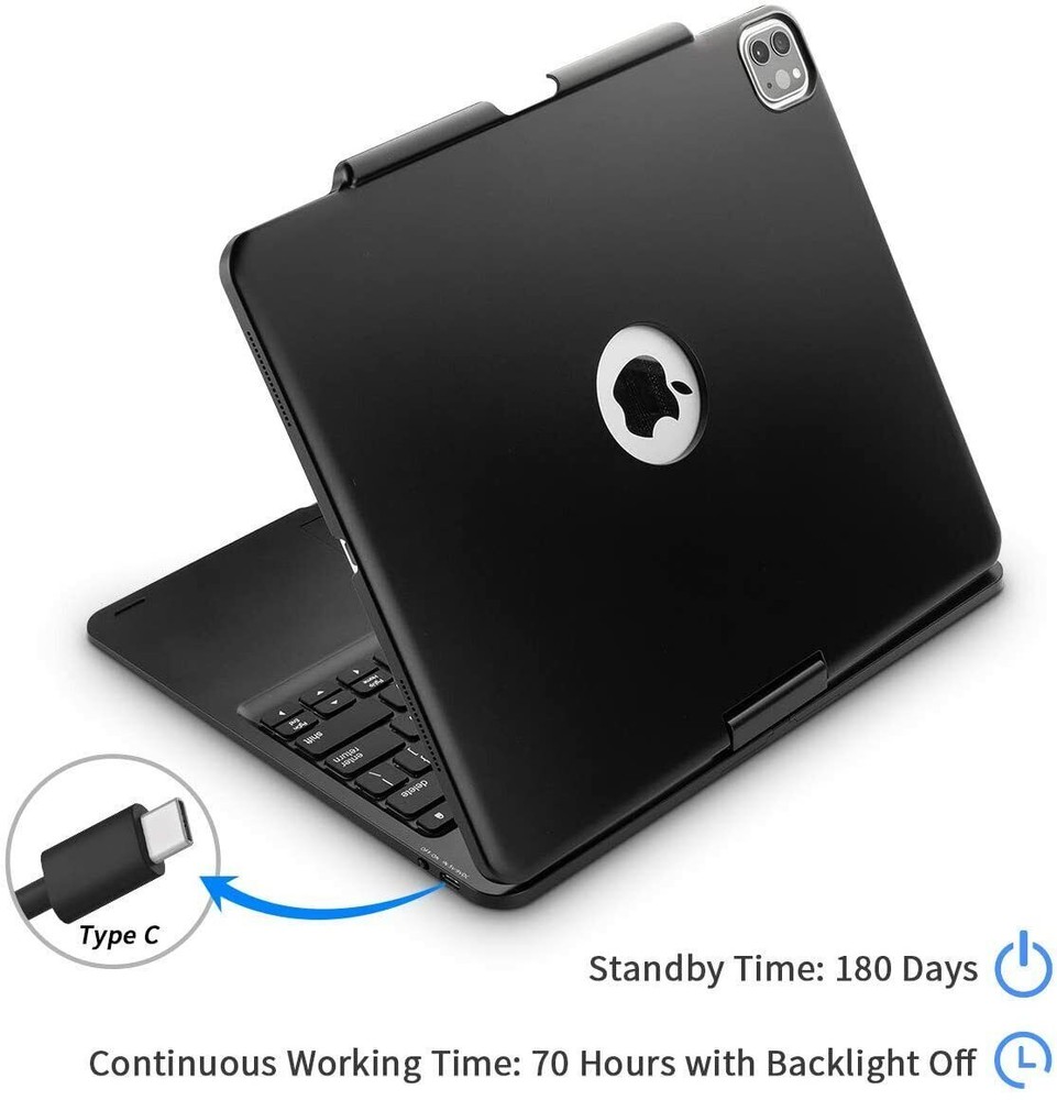 Backlit Touchpad Keyboard Case 360 Rotatable For iPad Pro 12.9'' 6th 5th 4th Gen