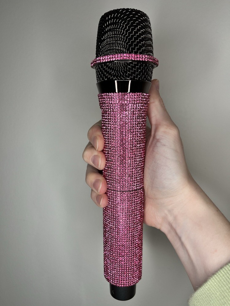 Hot Pink Rhinestone Wireless Karaoke Microphone + Receiver System - Rechargeable