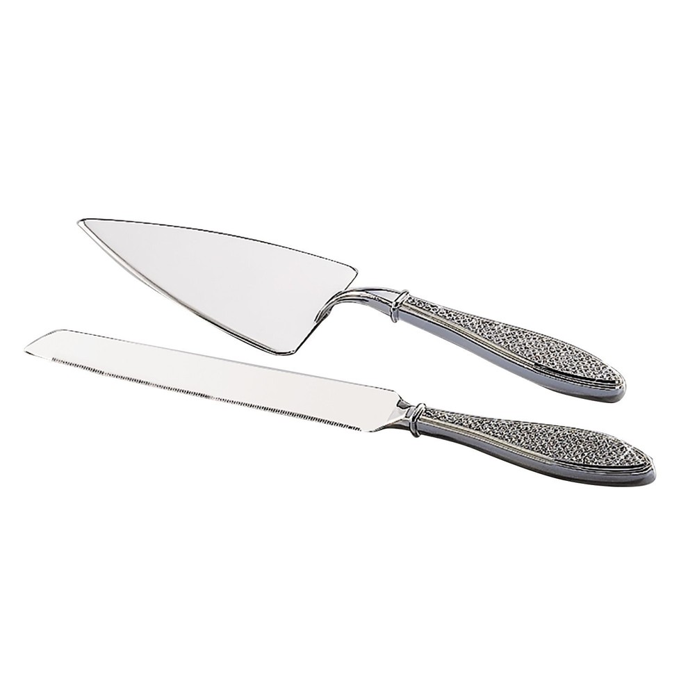 Elegance Silver White Glitter Cake Knife & Server Set