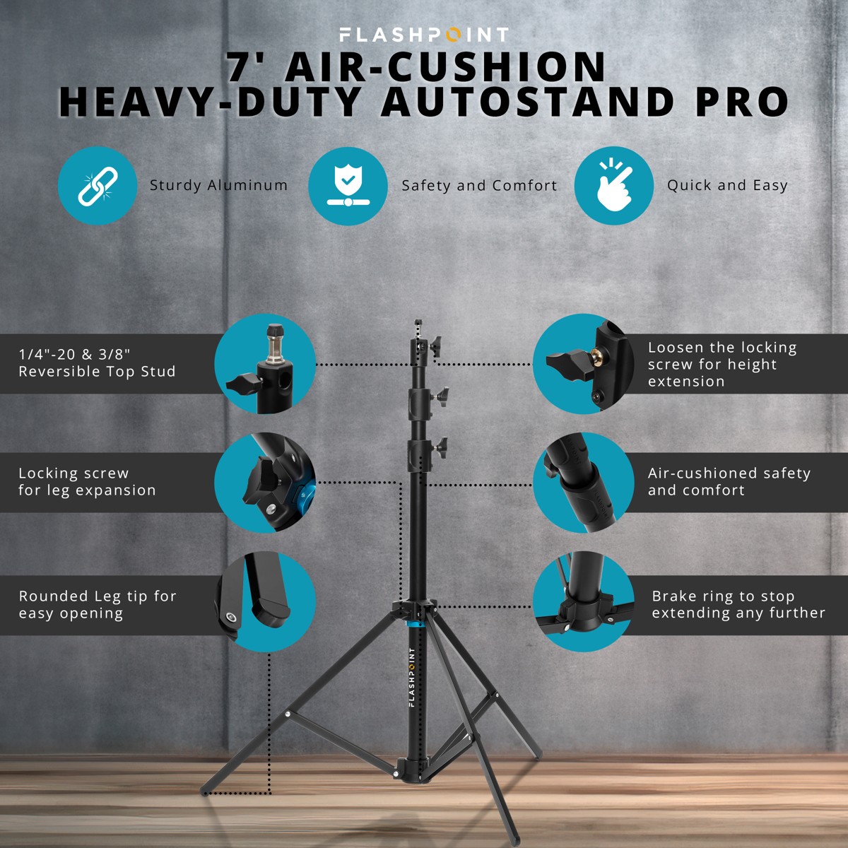 Flashpoint Pro Heavy-Duty Air-Cushioned Auto Light Stand (7')