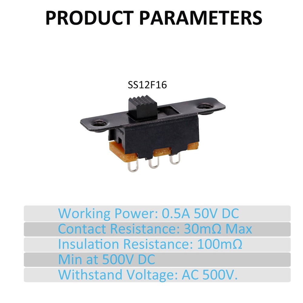 Slide Switch Panel Mount 3 Solder Lug Pin ON/Off 2 Position 50Pcs