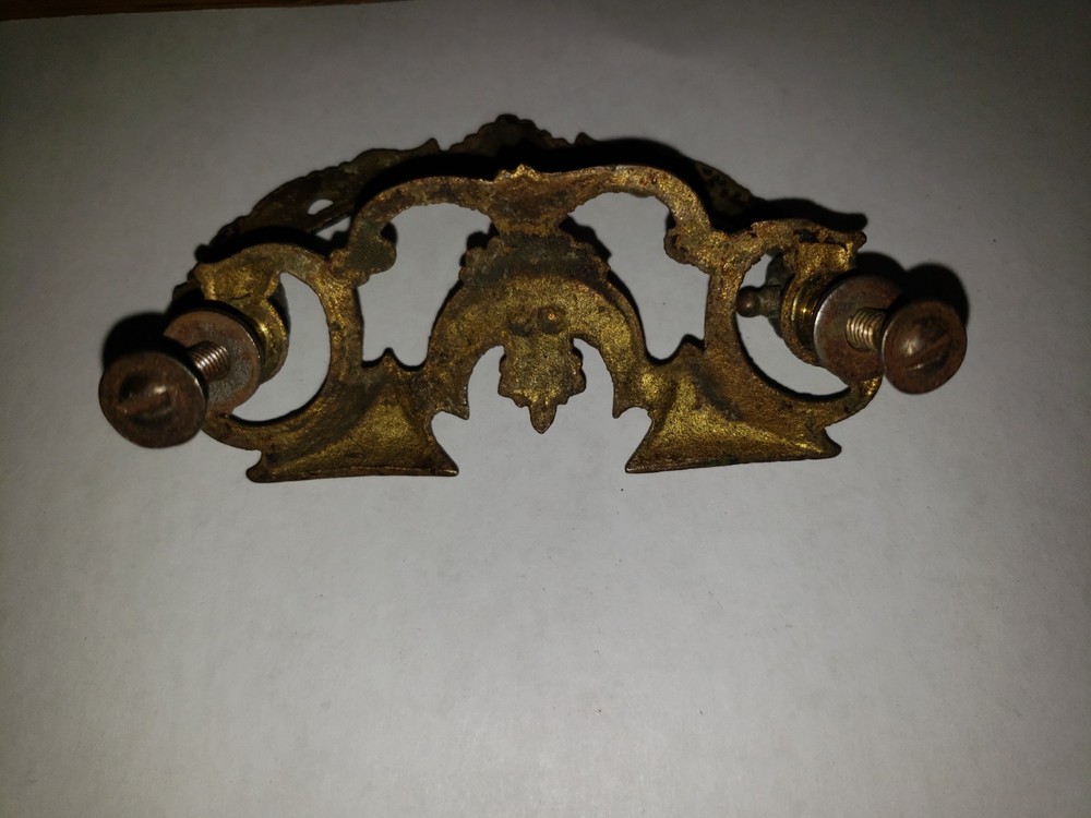 ANTIQUE VICTORIAN ORNATE BRASS DRAWER PULL HARDWARE