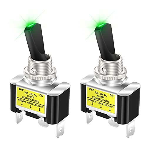 Illuminated Toggle Switch 12V LED, Green LED Lighted Toggle 2pcs Green LED