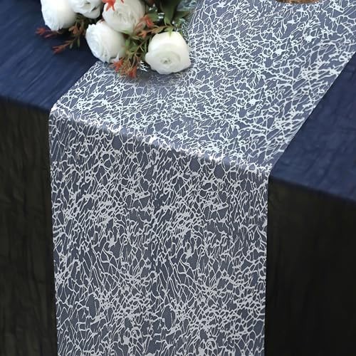 20Ft Silver Table Runner, Sparkly Metallic Glitter Foil 20FT Cracked Silver