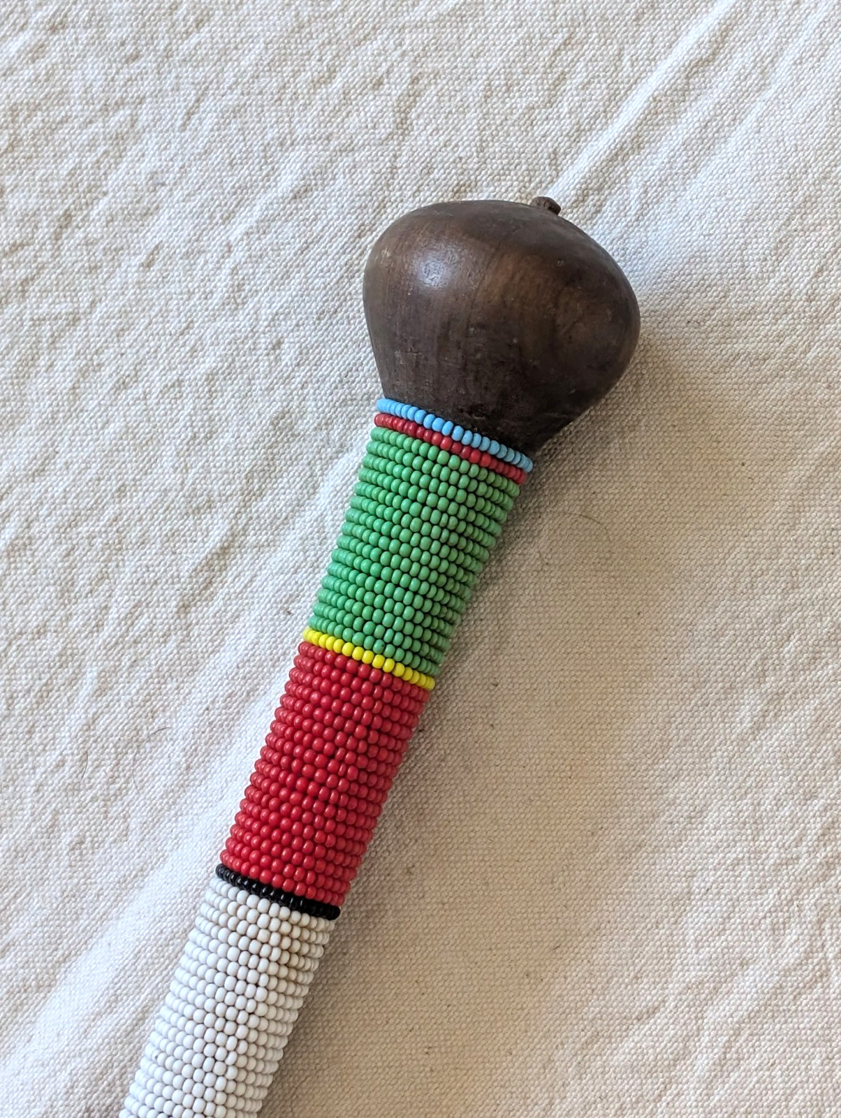 African Maasai Rungu Traditional Beaded Handmade 17" Talking Stick Mahogany