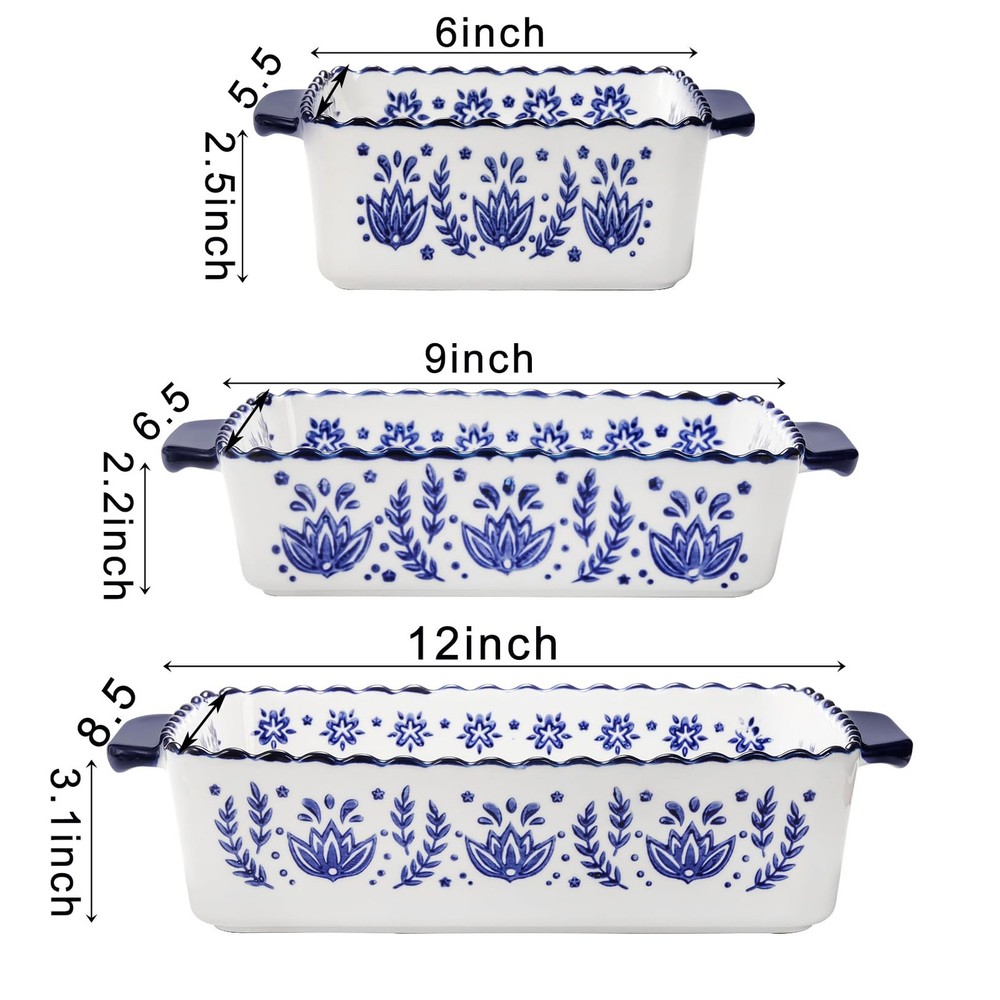 SOUJOY 3-Pack Porcelain Bakeware Set - Rectangular Baking Dishes, Lasagna Pan