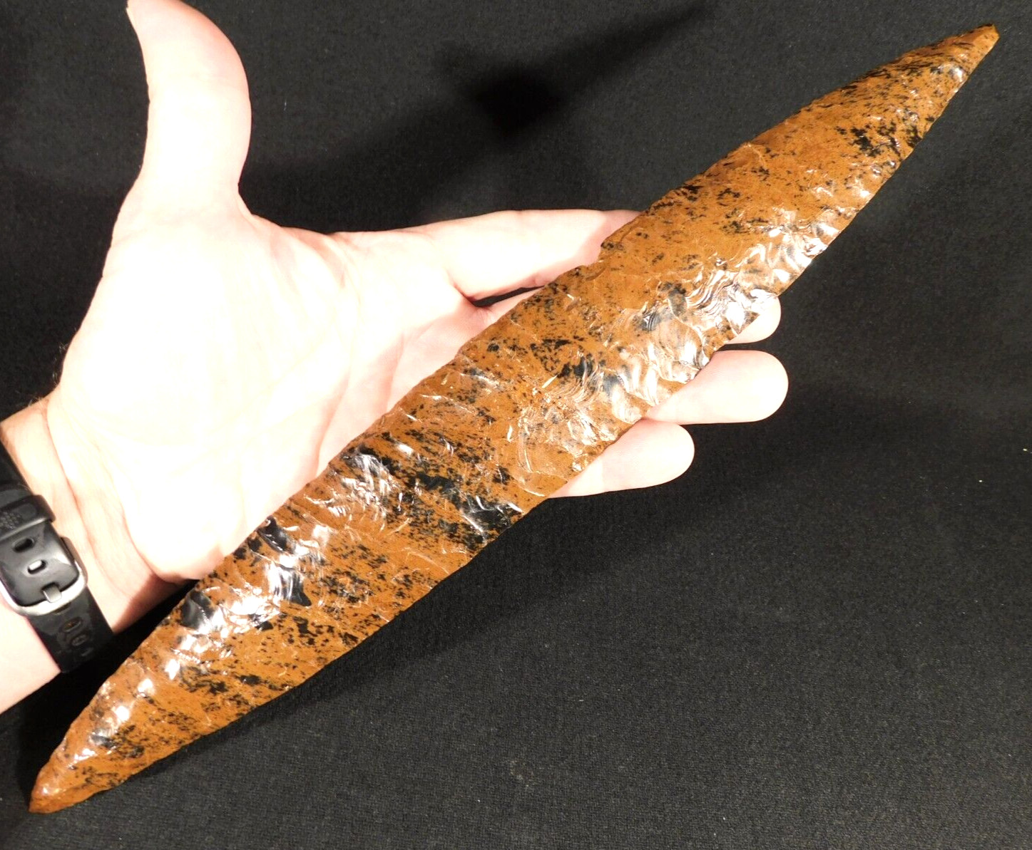 Huge! Ancient COLIMA Mahogany Obsidian Blade Knife or Spear Mexico 212gr