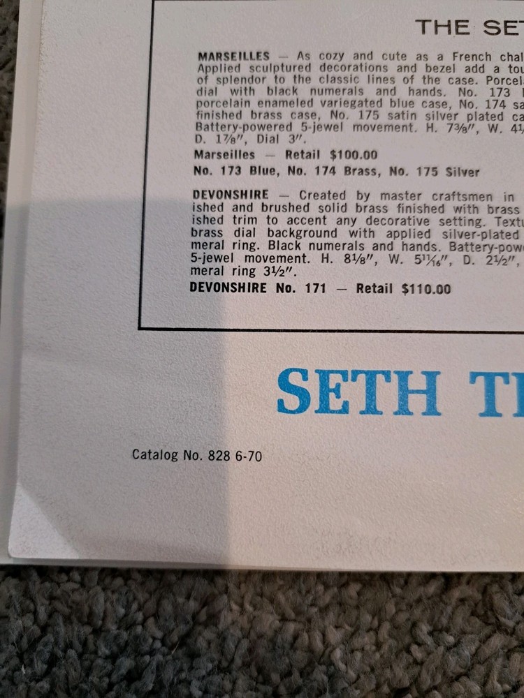 Vintage 1970 Seth Thomas Clock Catalog