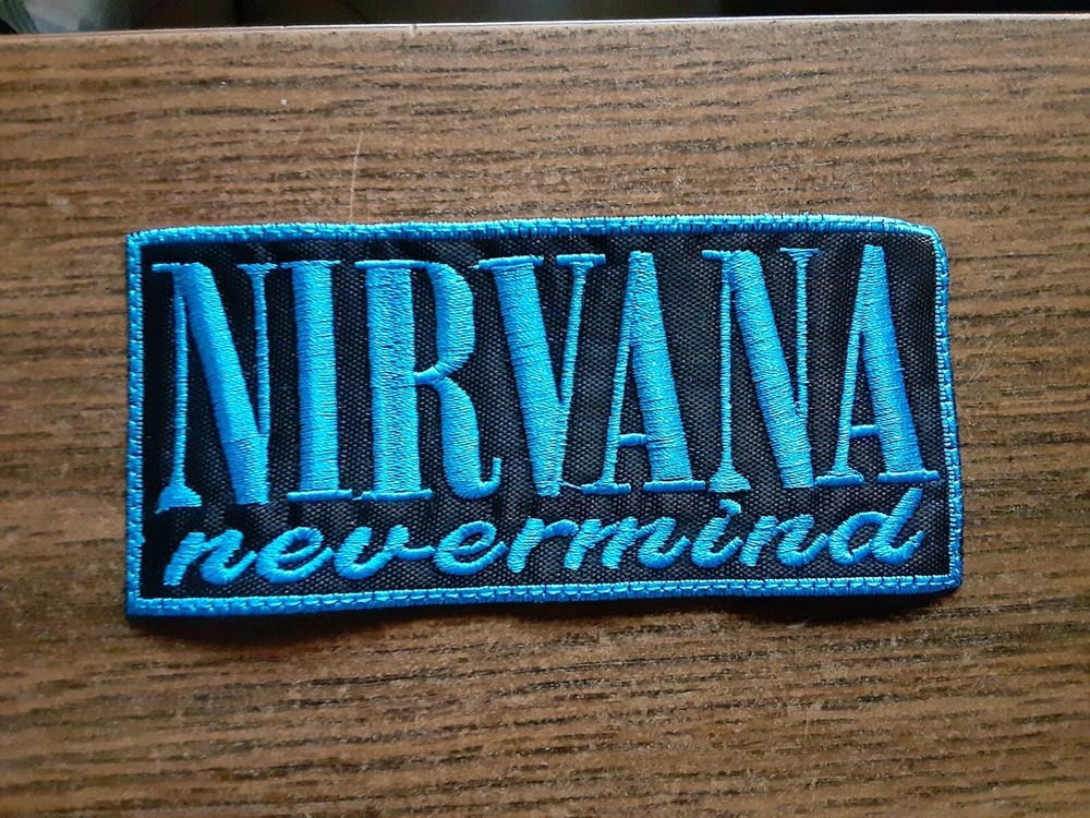 NIRVANA NEVERMIND,SEW ON BLUE WITH BLUE BORDER EMBROIDERED PATCH