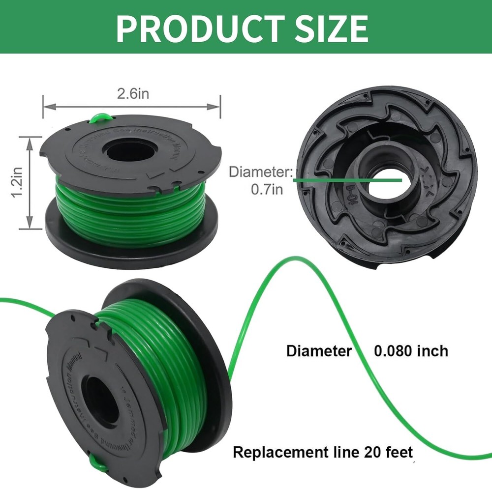 7Pack+1Cap For Black & Decker GH3000 SF-080 Grass Trimmer Replacement Spool Line