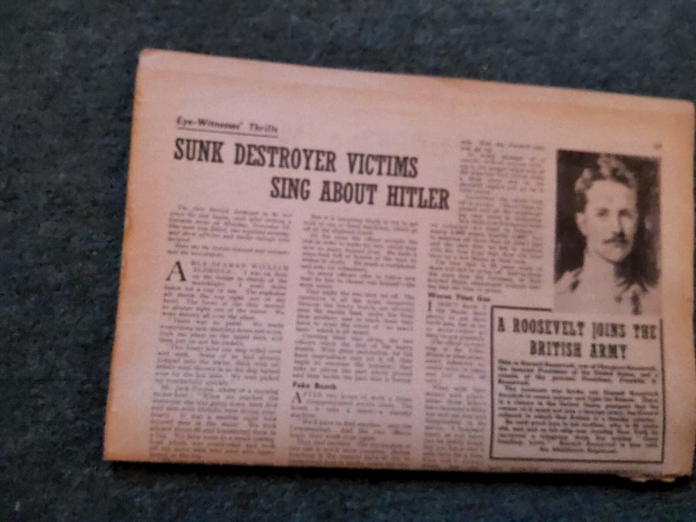 Xm52  Ephemera 1940 Article William Eldridge On Sunk Destroyer