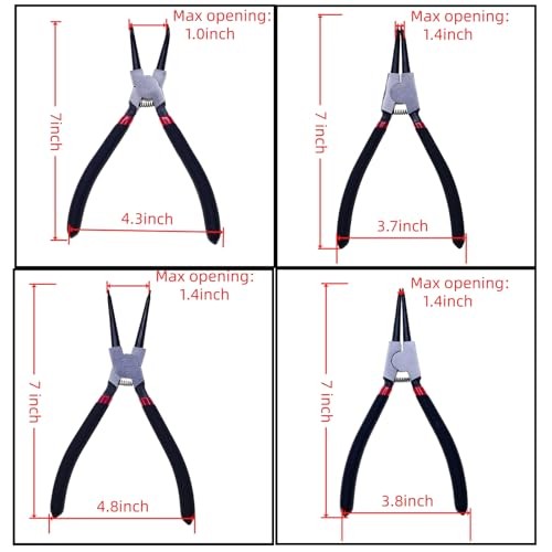 4PC 7" Snap Ring Pliers Set, Internal/External Circlip Pliers Kit with