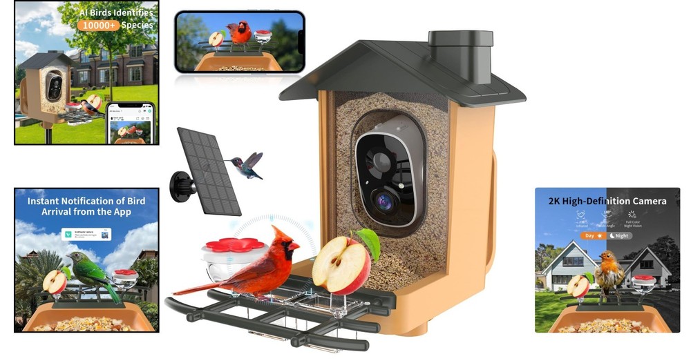 Waterproof Smart Bird Feeder with AI Camera - Real-Time Watching Made Easy