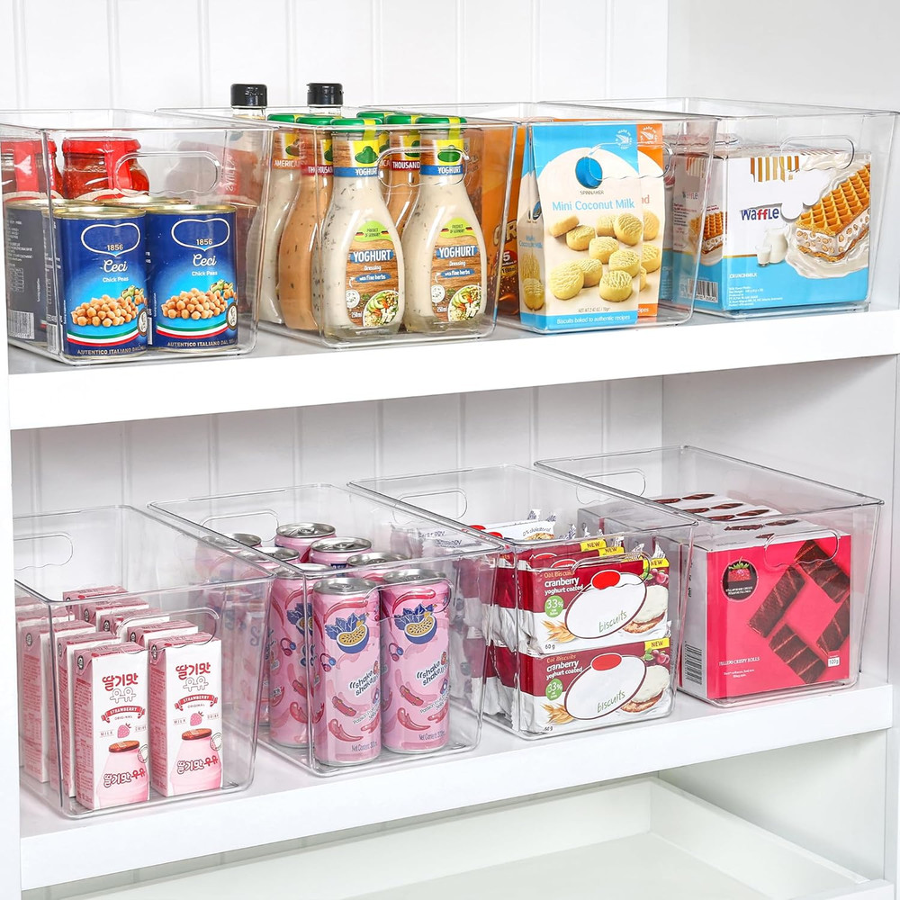 6 PCS Clear Plastic Storage Bins, Pantry Organizer Containers with Handle for...