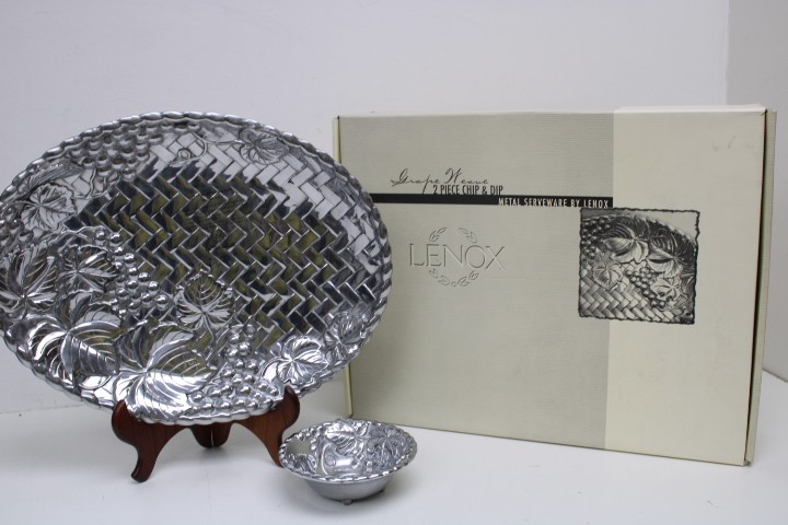 Lenox Grape Weave 2-Pc Chip & Dip Metal Serveware Original Box