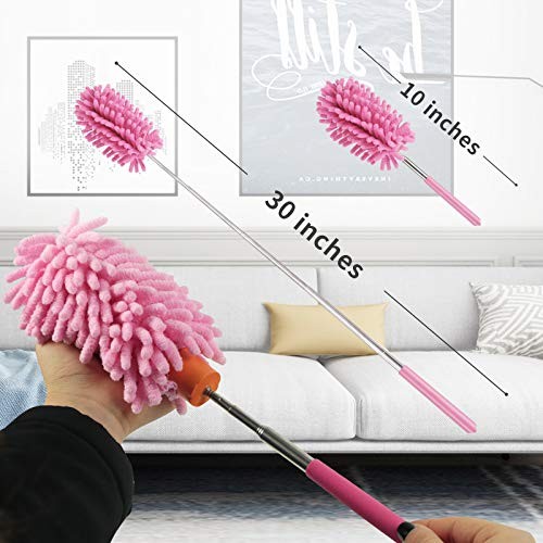 Microfiber Duster for Cleaning, Dusters with Telescoping Pink Purple Rose Red