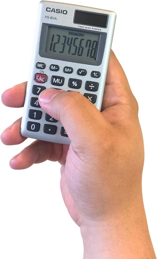 Casio HS-8VA Mini 6-Function Calculator | Large 8-Digit LCD Display |Solar Power