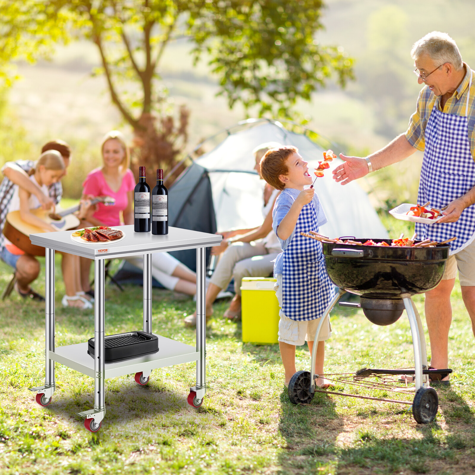 Rolling Stainless Steel Work Table 30"x24" Cart + Casters Undershelf Heavy Duty