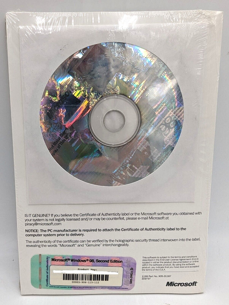 MICROSOFT WINDOWS 98 SE SECOND EDITION FULL OPERATING SYSTEM MS WIN 98SE =NEW=