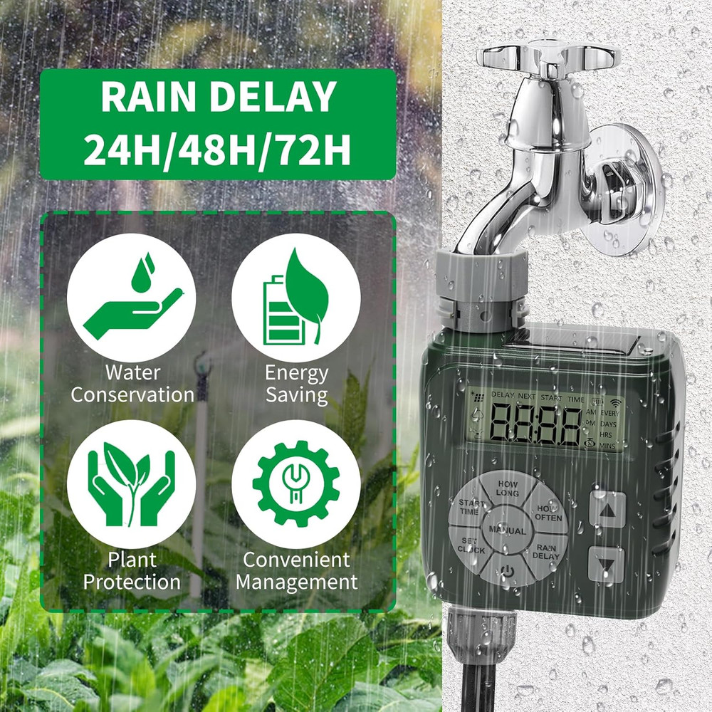 Sprinkler Timer, Programmable Irrigation Water Timer for Garden Hose, Solar/Batt