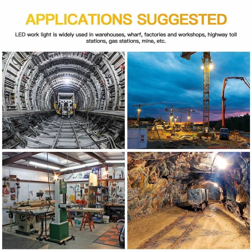 100W LED Temporary Work Light Linkable Constructions High Bay Lamp Plug In 5000K