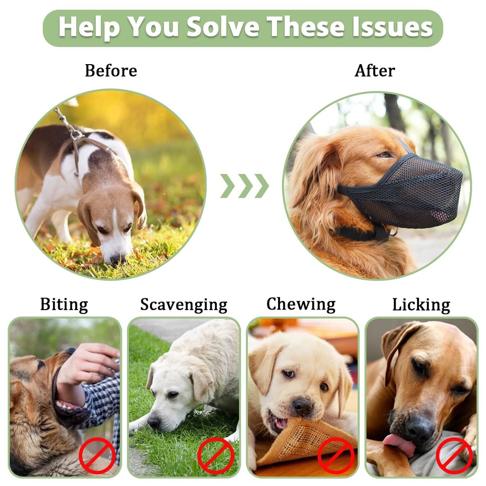 Dog Muzzle, Patented Soft Mesh Muzzle for Small Medium Large Dogs for Scaveng...