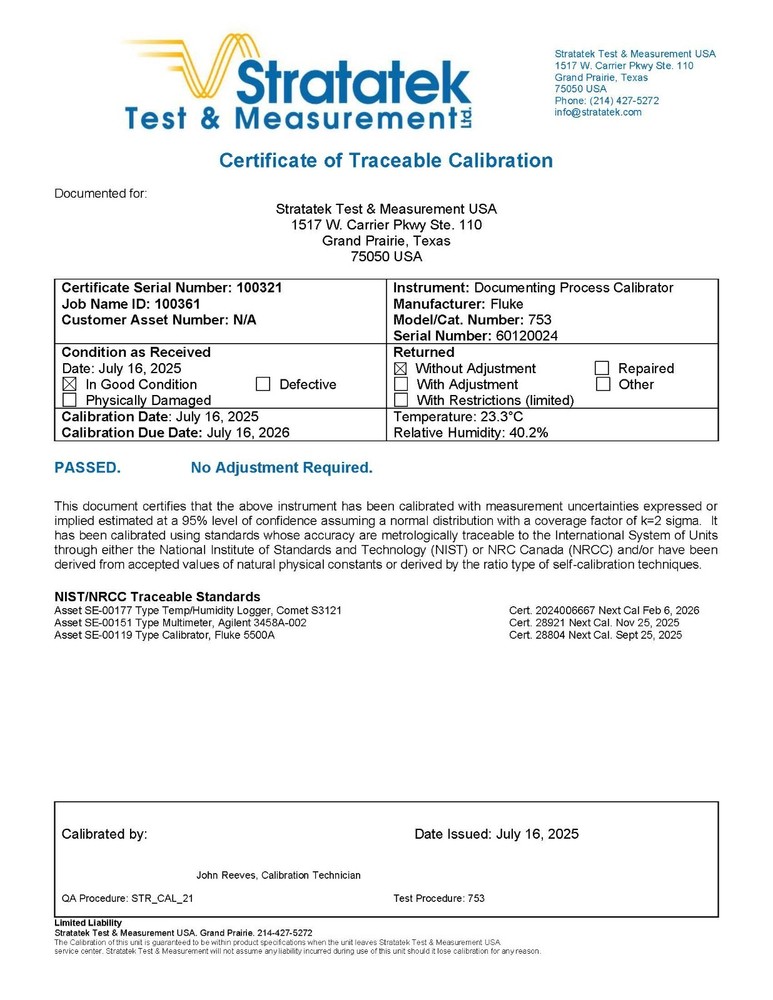 Fluke 753 Documenting Process Calibrator Multifunction NIST Calibrated with Data