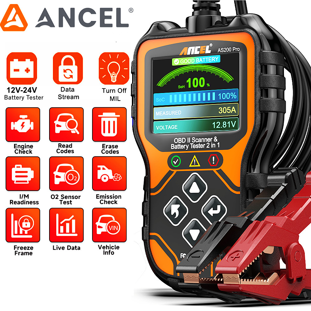 ANCEL AS200 Pro 2 In 1 OBD2 Scanner & Battery Test Diagnostic Tool Check Engine