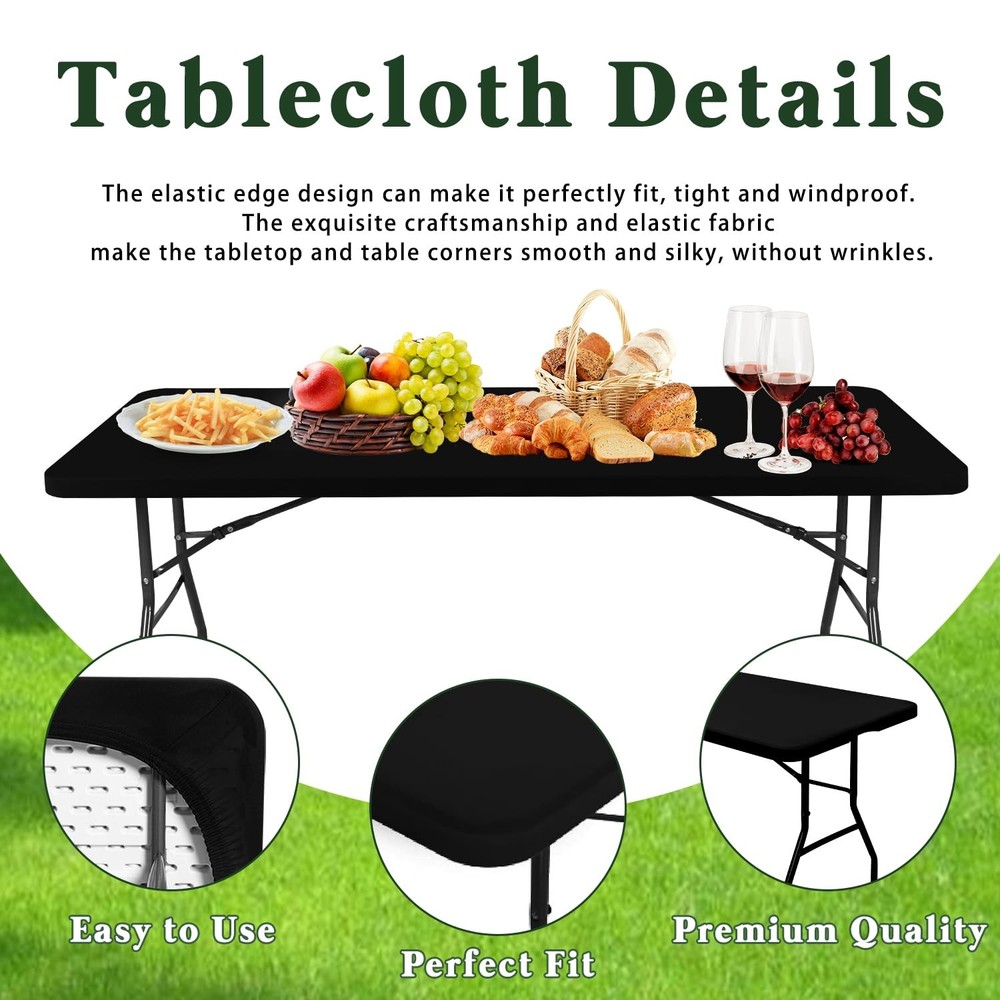 6 Pack Picnic Table Cover Fitted Tablecloth for 8 Foot Rectangle Tables Elast...