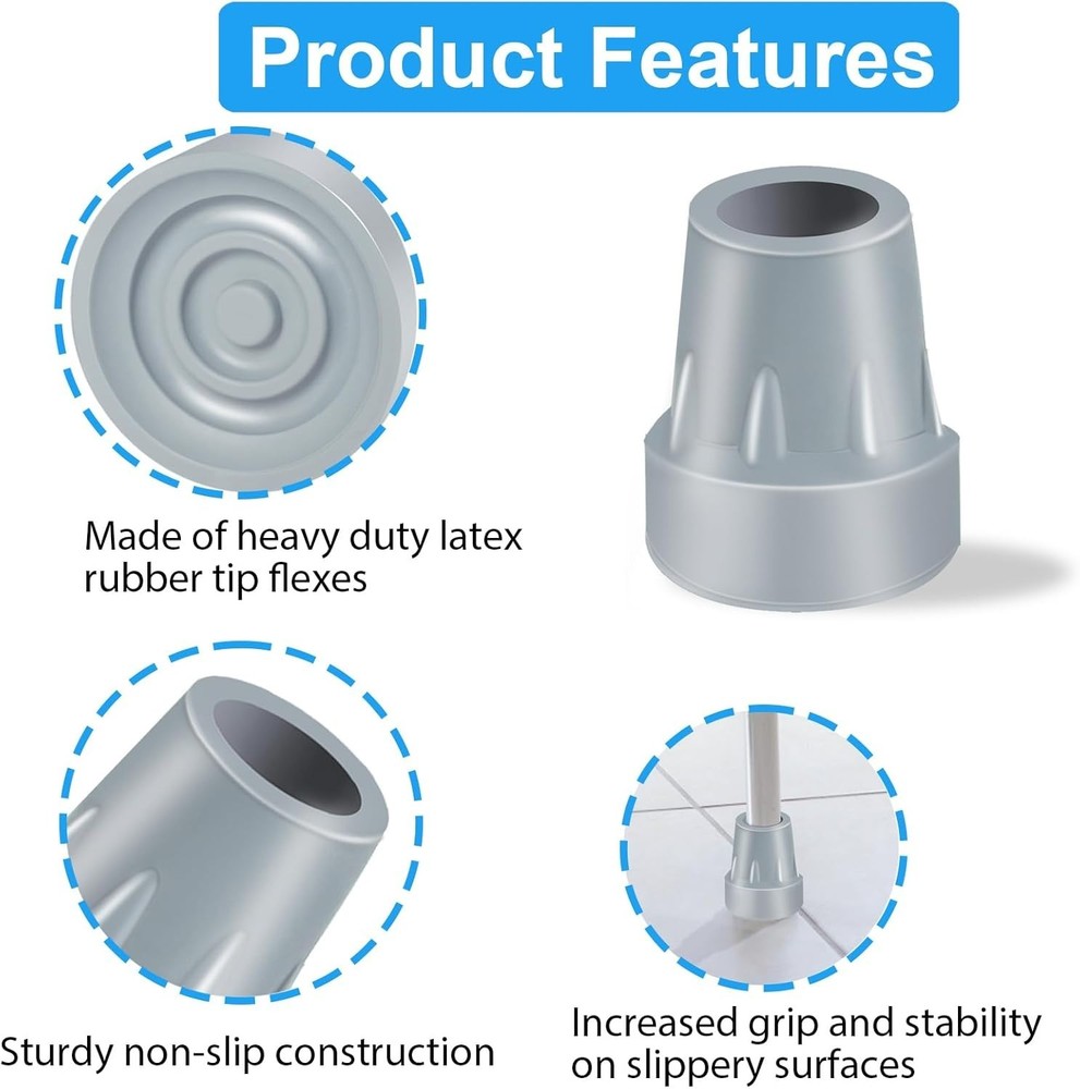 7/8 Inch Sturdy Cane Tips 2 Pack - Easy Install, Shock-Absorbing Design
