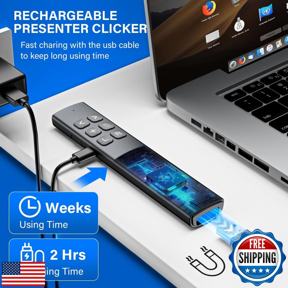 Presentation Clicker with Air Mouse - USB C Wireless Presenter Remote Clicker