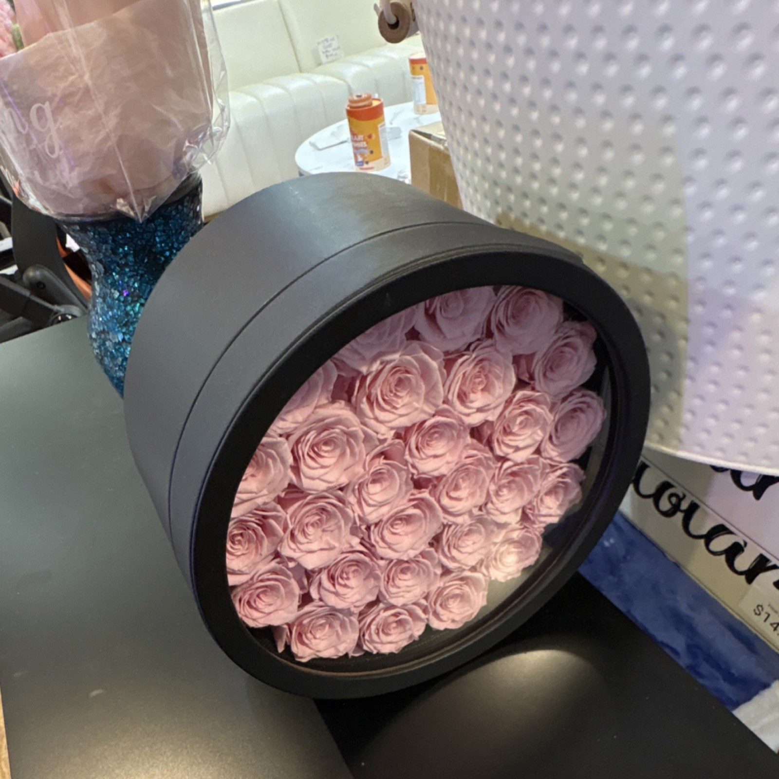 Pink Rose Flower Box Arrangement Fresh Romantic Centerpiece Live Plant