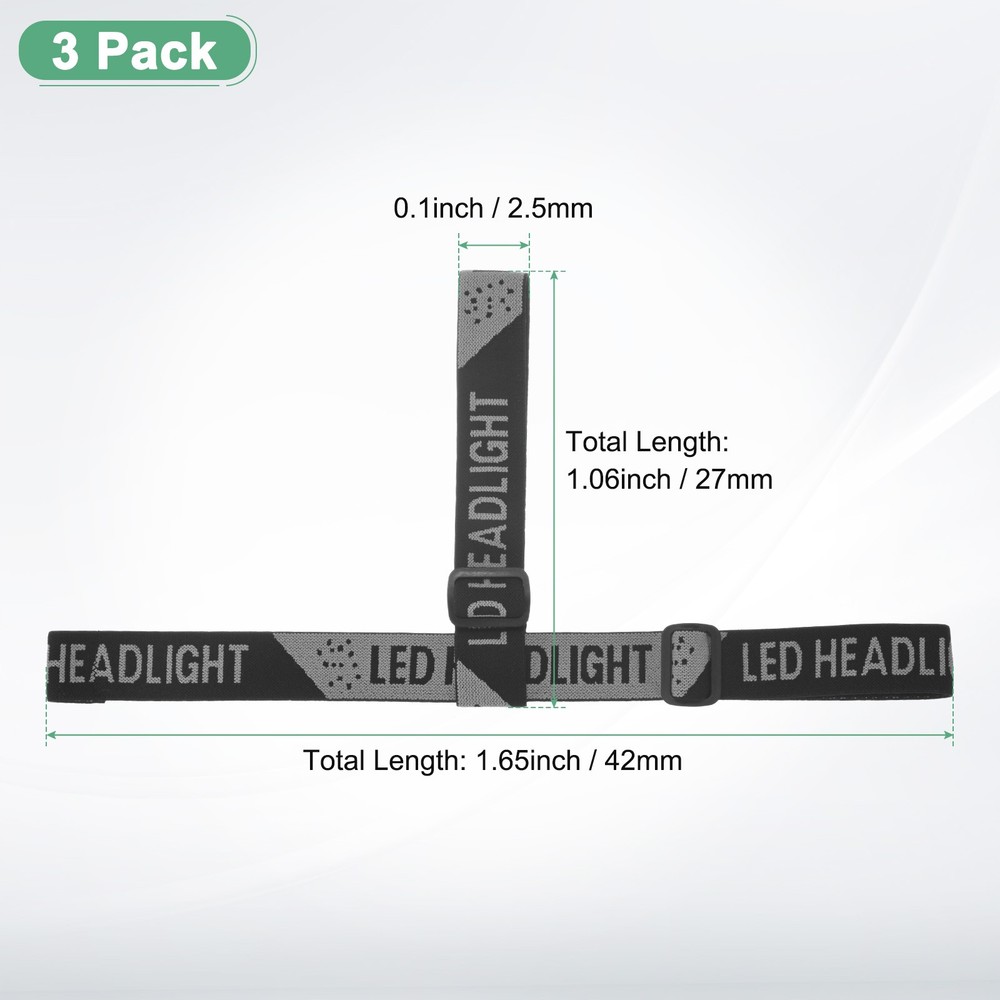 3-Pack Headlamp Strap Replacement Headband for Camping Black Gray