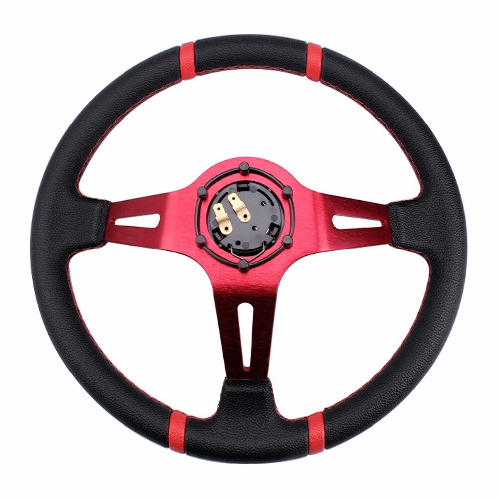 14inch Red Deep Dish Drifting Racing Steering Wheel+Red Quick Release Adapter