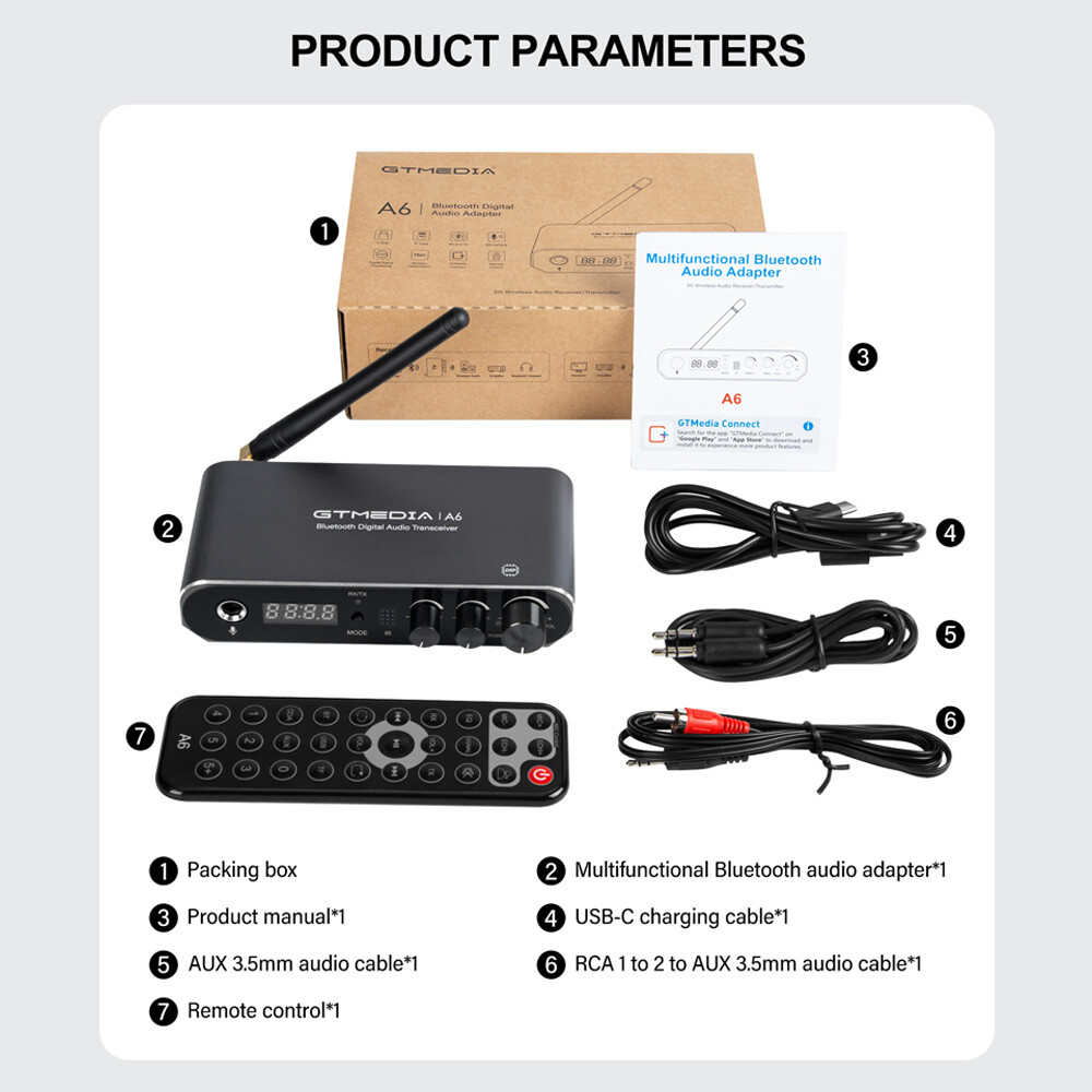 6-in-1 Bluetooth Transmitter Receiver Coaxial AUX USB L/R Stereo Audio Adapter