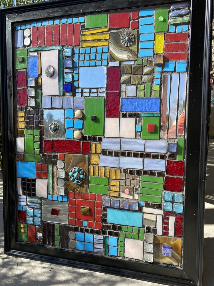 Modern Stained Glass Mosaic Panel Abstract  OOAK