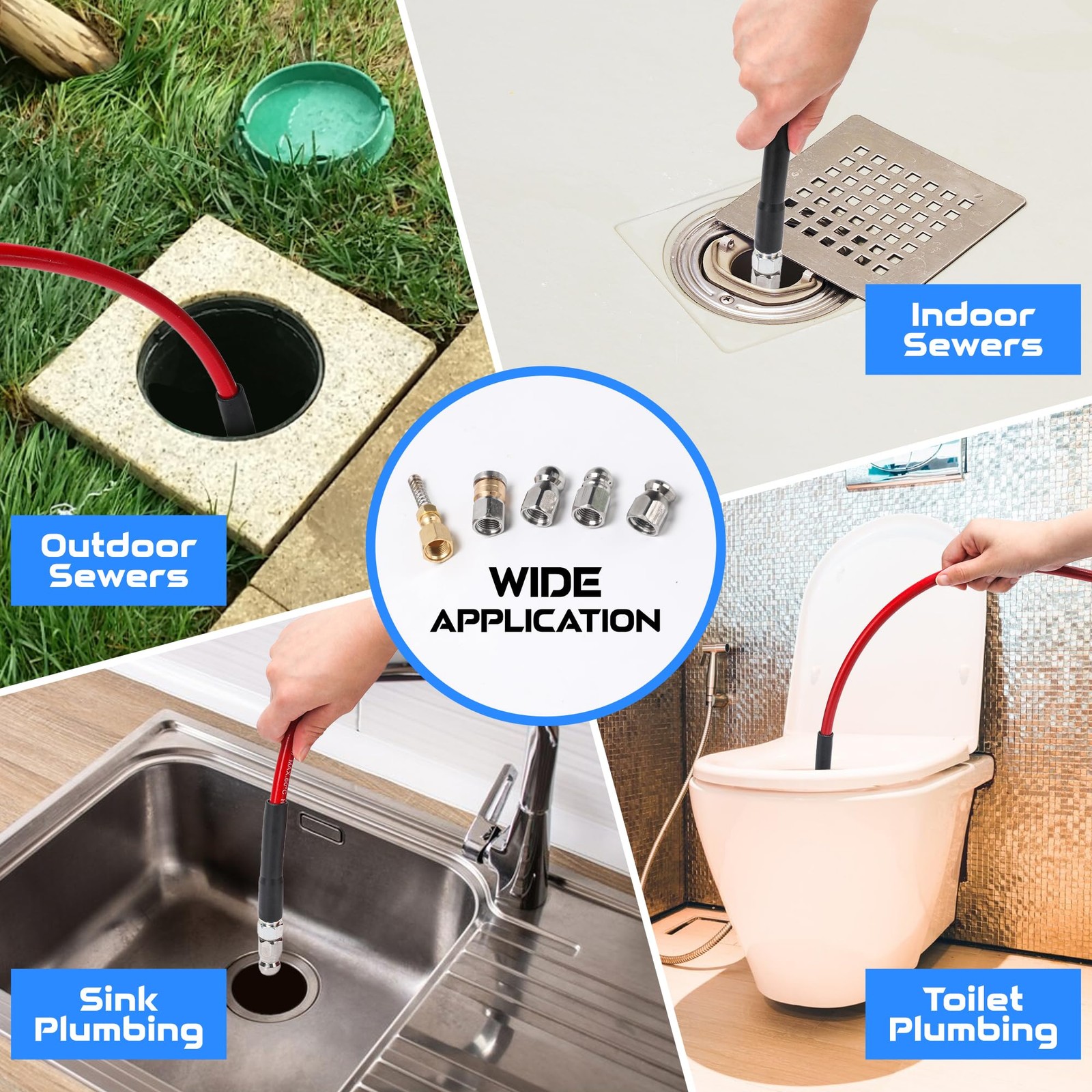 Sewer Jetter Kit for Pressure Washer, 100FT 5800 PSI Drain Cleaner Hose with ...