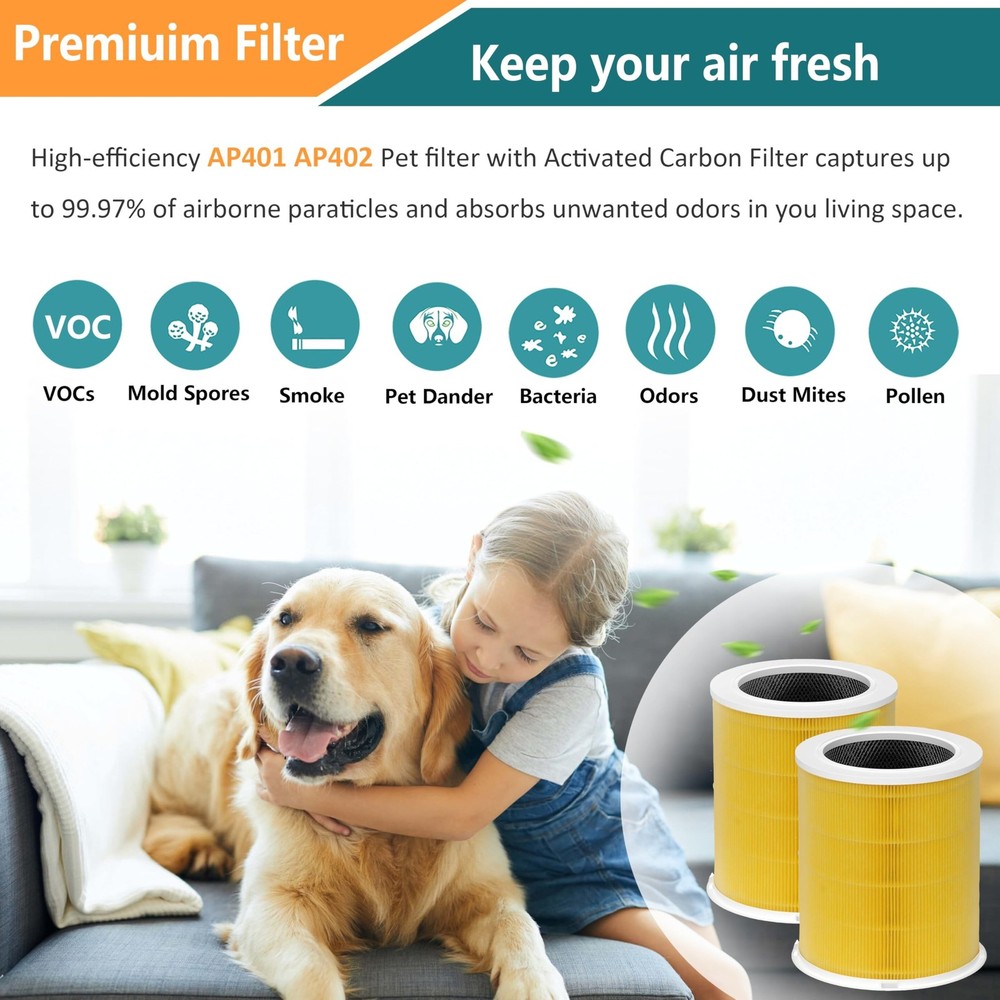 2-Pack AP401 Pets Allergy Replacement Air Filter, Compatible with Dayette AP4...