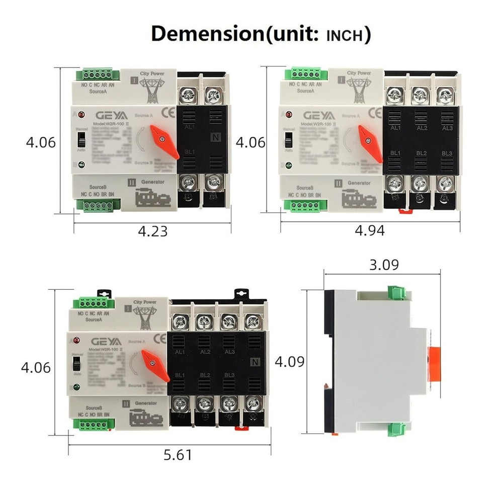 Din Rail Mounted Automatic Transfer Switch Three Phase ATS 2Po 63A 110V Power...