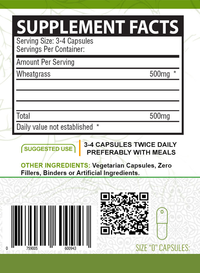 PURE ORGANIC WHEATGRASS CAPSULES (500mg)