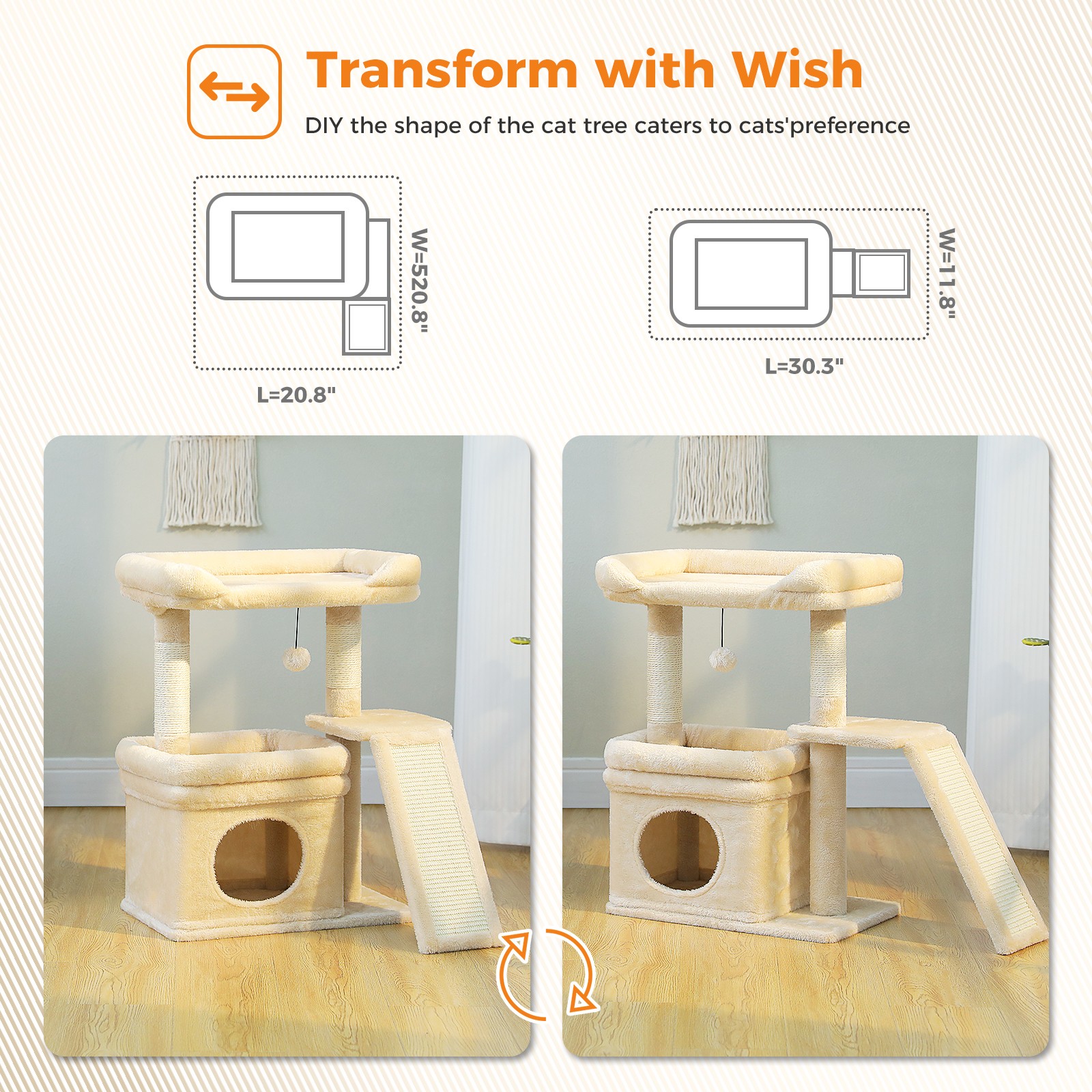 PAWZ Road Small Cat Tree Tower for Large Adult Cat with Wide Top Perch Condo 27"