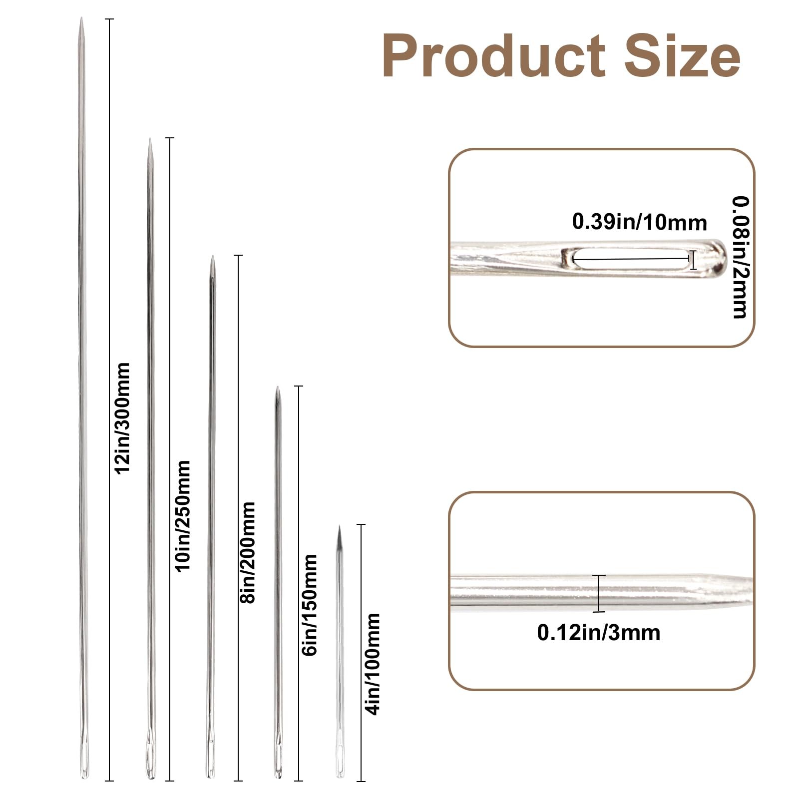 Upholstery Needles 5 Pcs 4 to 12 Inch Large Eye Steel Repair Stitching Tube DIY