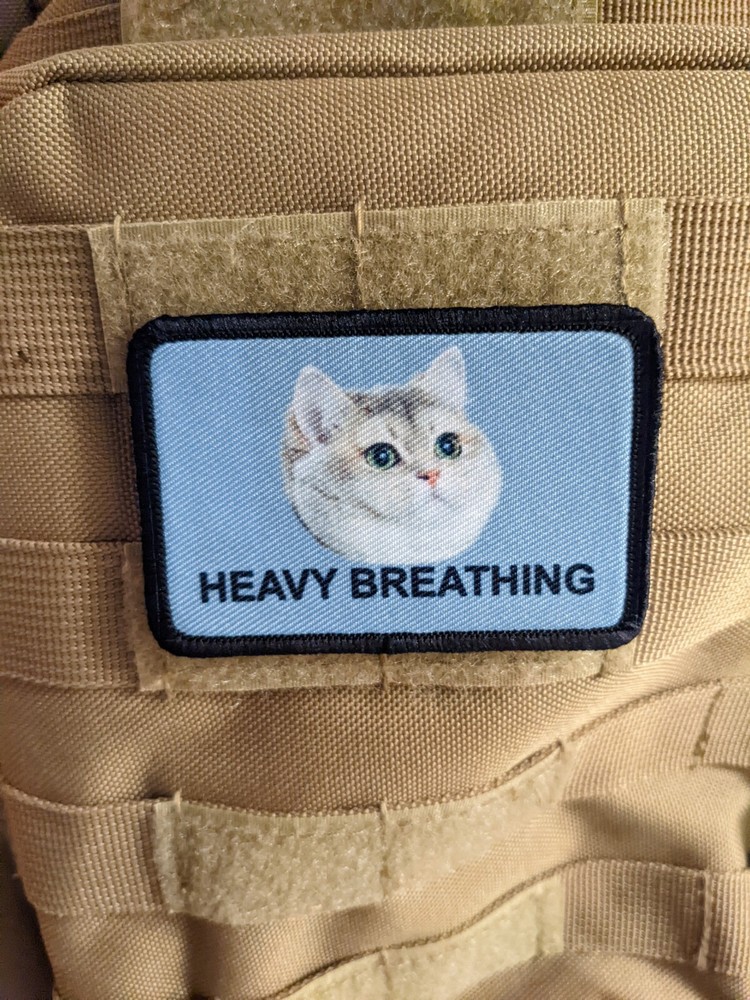 Heavy breathing cat meme fat pride 2"x3" hook & loop tactical morale patch funny