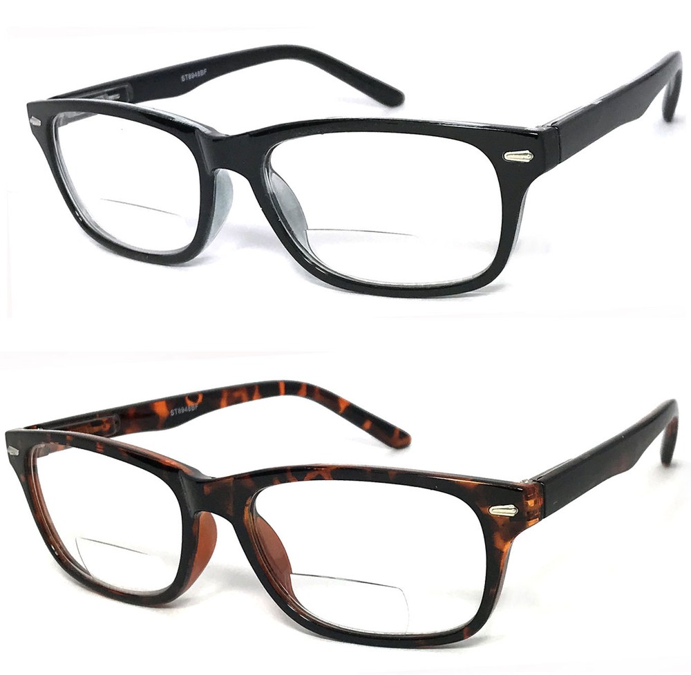 1 or 2 Pairs Clear Bifocal Reading Glasses Retro Rectangular Frame Spring Temple