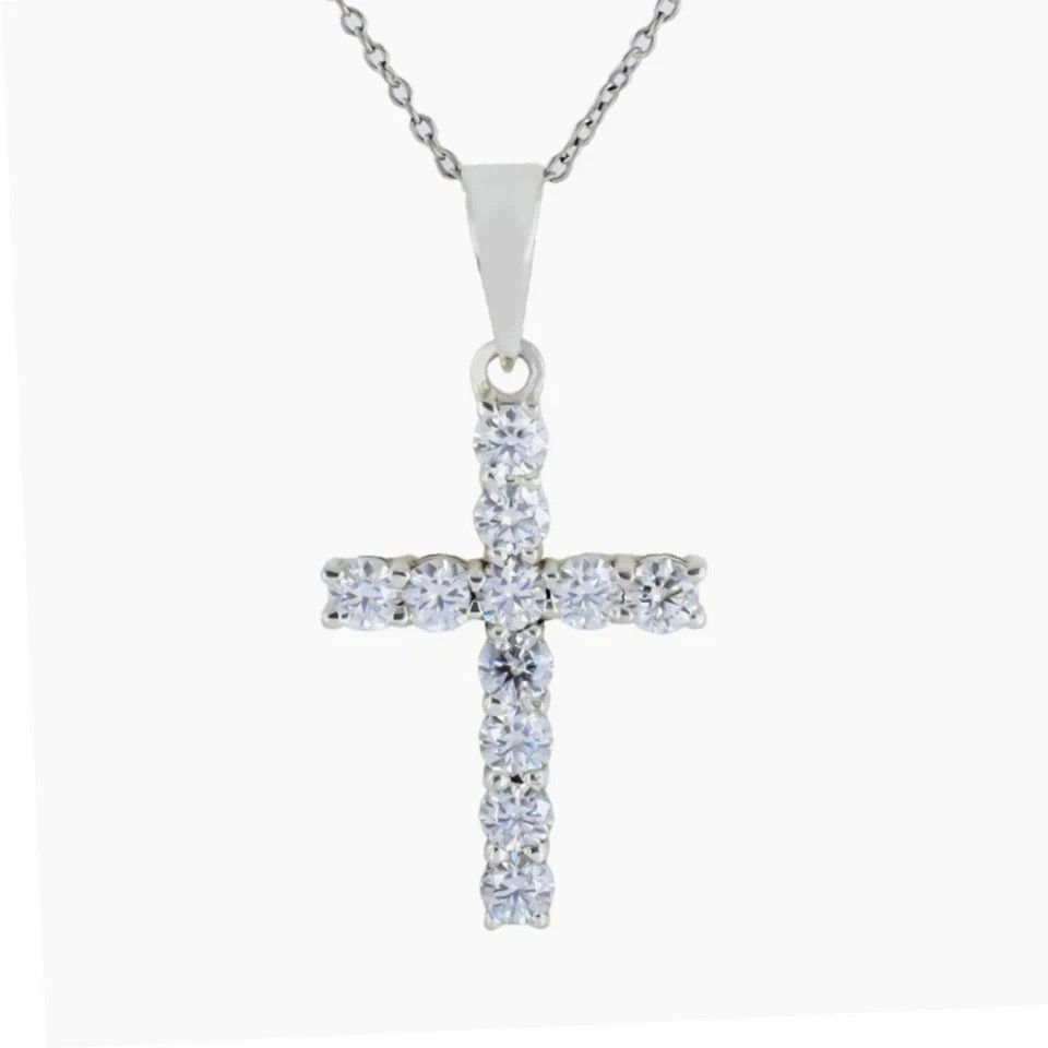 5.00 Ct Certified Round Cut White Diamond Cross Pendant In 14k White Gold