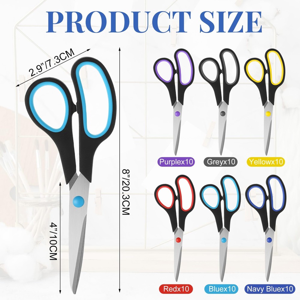 Scissors Bulk 8" Multipurpose Professional Heavy Duty Multicolor Sewing Stain...
