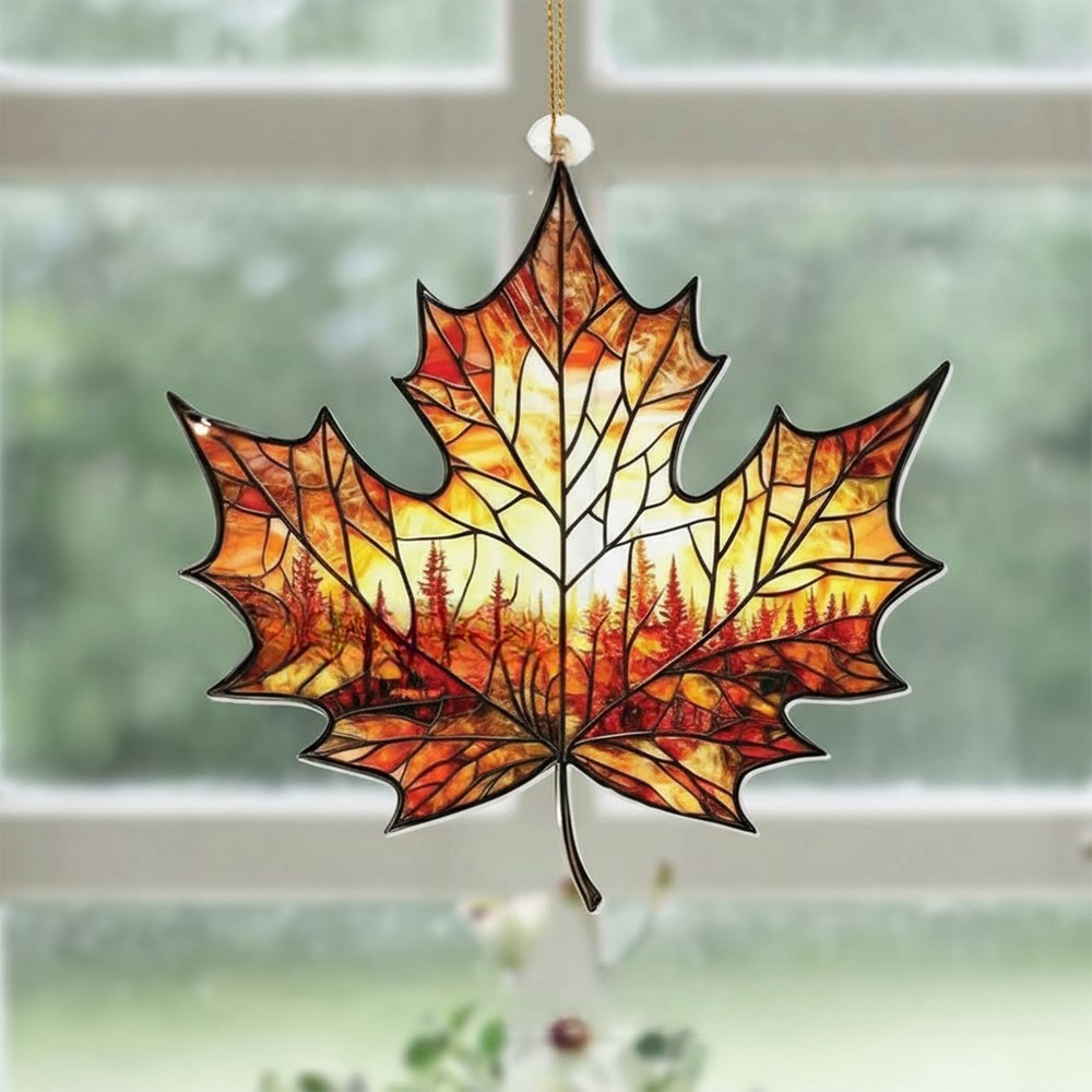 Maple Leaf Ornament 2D Acrylic Maple Leave Pendant Window Hanging Autumn Decor