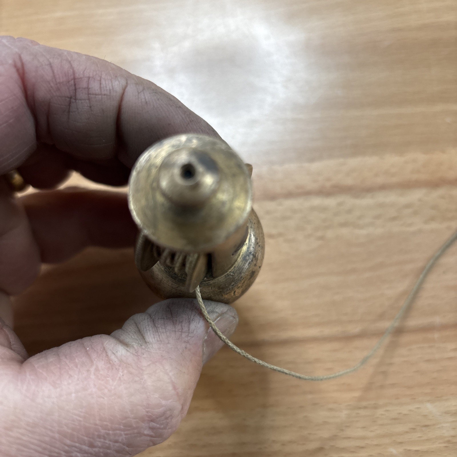 Vintage early Brass Plumb bob W / Integrated Reel Cord (Stanley?)