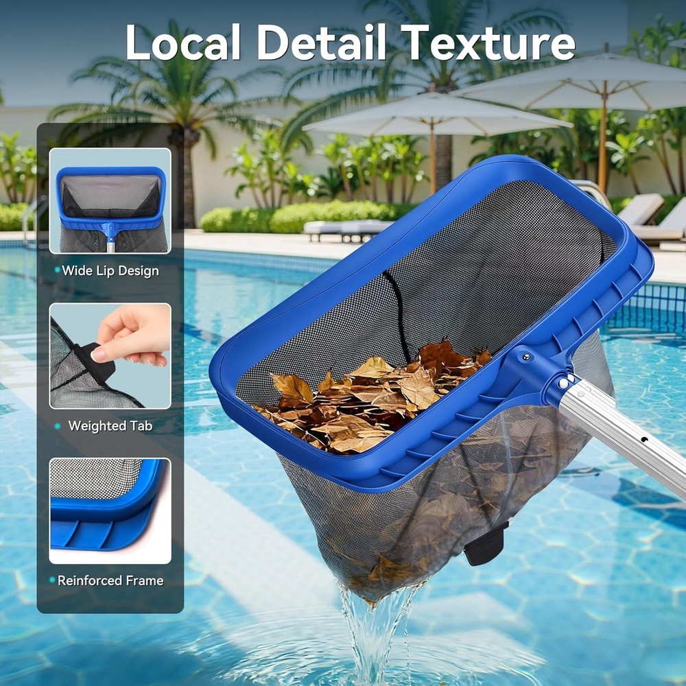 Heavy Duty Pool Leaf Skimmer Net 2 Pack Deep Mesh Compatible with Standard Po...